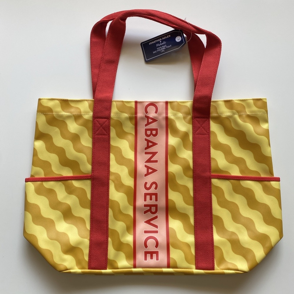Jonathan Adler x Michaels CABANA SERVICE Canvas Waterproof Beach Tote NEW
